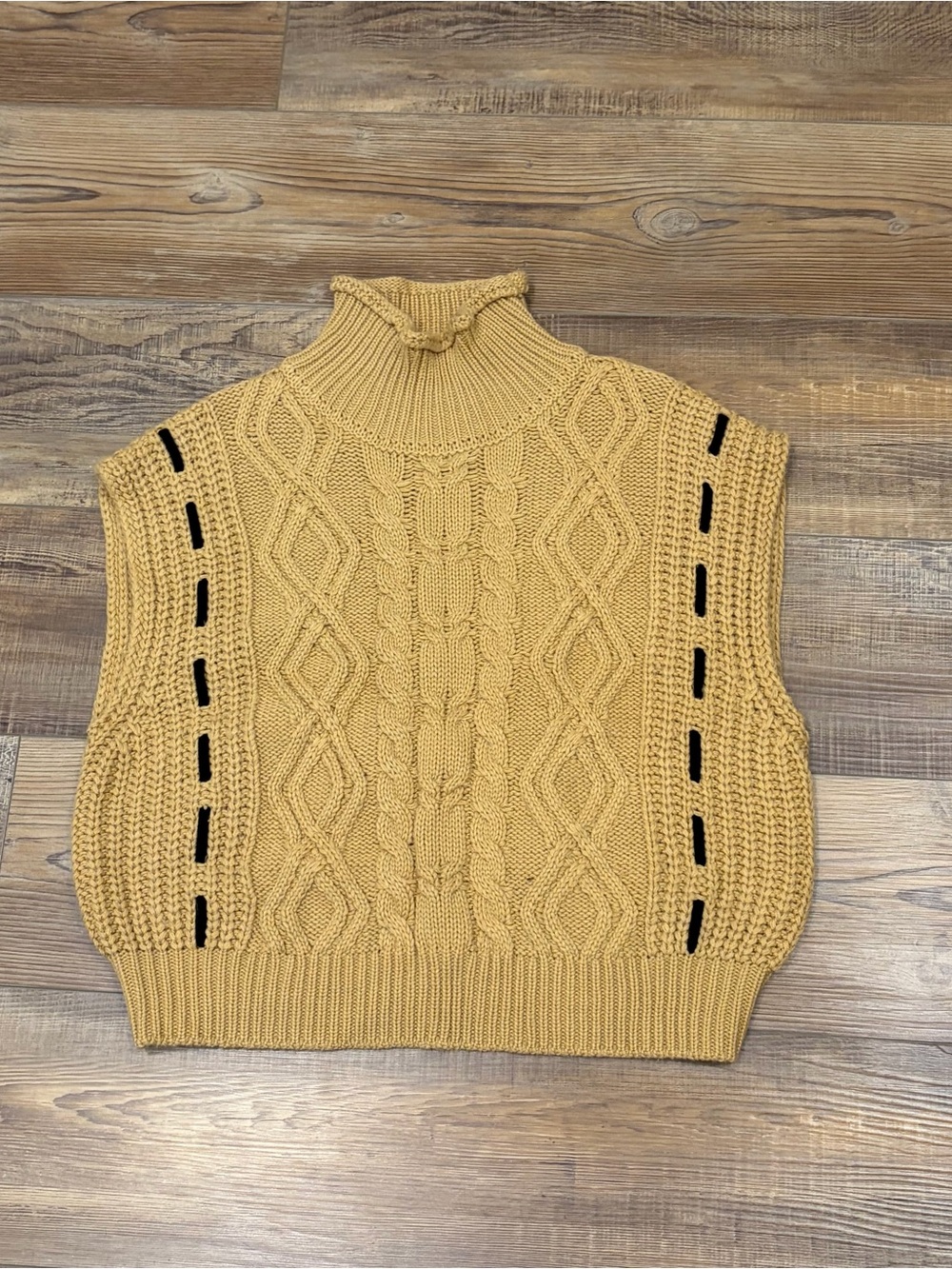gimmicks by BKE Mustard Cable Knit Sleeveless Turtleneck Sweater Vest